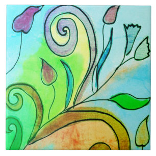 Azulejo De Cerâmica Linda pintura digital Abstrato Floral