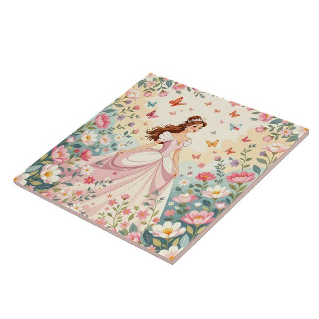 Azulejo De Cerâmica Linda princesa com borboletas (Lateral)