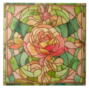 Azulejo De Cerâmica Linda Rosa Bege Vidro Fosco Estilo