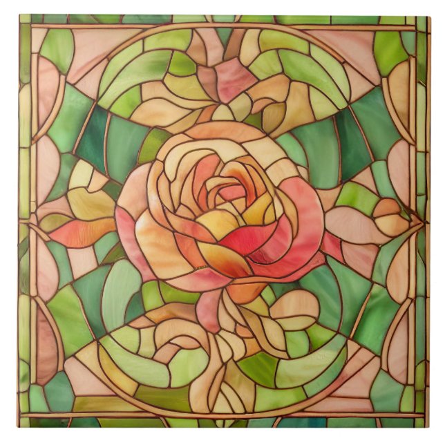 Azulejo De Cerâmica Linda Rosa Bege Vidro Fosco Estilo (Frente)