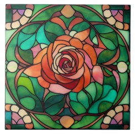 Azulejo De Cerâmica Linda Rosa Floral em Estilo de Vidro Colorido