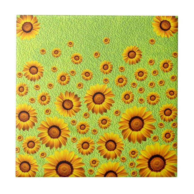 Azulejo De Cerâmica Lindas flores amarelas em verde-abstrato (Frente)
