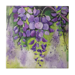 Azulejo De Cerâmica Lindas Flores De Wisteria Em Aquarela