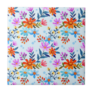 Azulejo De Cerâmica Lindas Flores E Padrões De Folhas