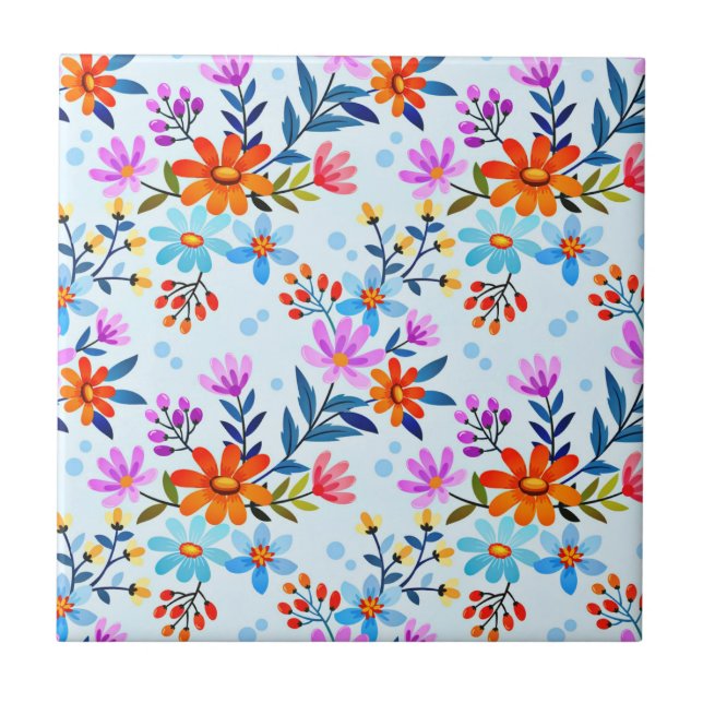 Azulejo De Cerâmica Lindas Flores E Padrões De Folhas (Frente)