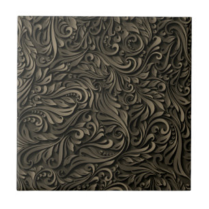 Azulejo De Cerâmica Lindas Folhas de Flor Escuro - Estiva de Madeira -