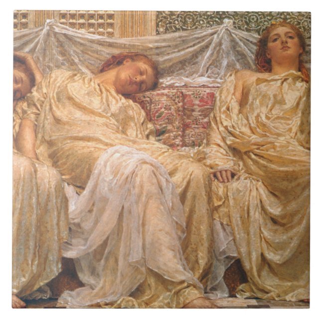 Azulejo De Cerâmica Lindas Mulheres Sonolentas (Sonhadores) (Arte Vint (Frente)