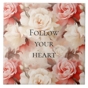 Azulejo De Cerâmica Lindo Buquê de Noiva Floral Rosa Bege