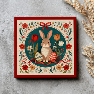 Azulejo De Cerâmica Lindo Coelho com Ovos & Flores Botânicas de Páscoa