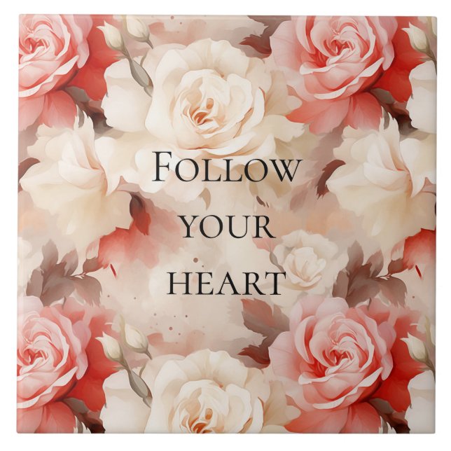 Azulejo De Cerâmica Lindo Creme de Rosa Encarnado Floral Chá de Noiva (Frente)