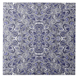 Azulejo De Cerâmica Lindo desenho de padrões paisley azuis e brancos