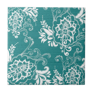 Azulejo De Cerâmica Lindo, elegante, clássico, floral azul-turquesa e
