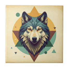 Azulejo De Cerâmica Lindo lobo geométrico do Vintage artístico Brown