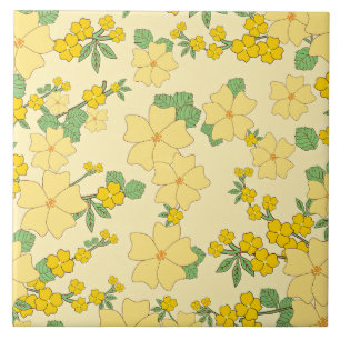 Azulejo De Cerâmica Lindo padrão floral amarelo pastel,