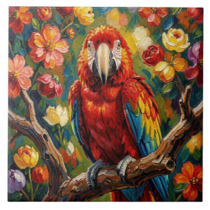 Azulejo De Cerâmica Lindo Papagaio Arara em Impasto