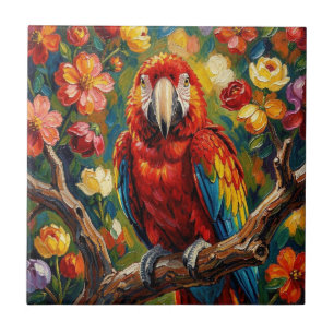 Azulejo De Cerâmica Lindo Papagaio Arara em Impasto