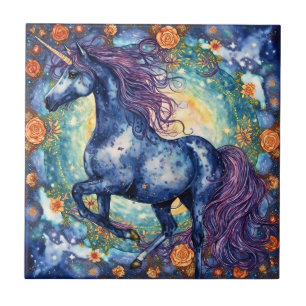 Azulejo De Cerâmica Lindo Unicórnio Azul