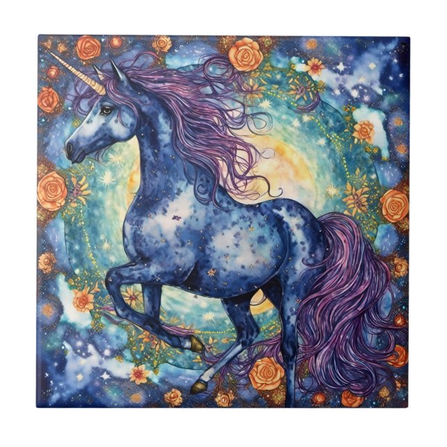 Azulejo De Cerâmica Lindo Unicórnio Azul (Frente)