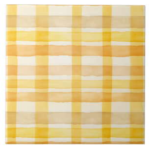 Azulejo De Cerâmica Lindo Xadrez Amarelo e Laranja em Aquarela