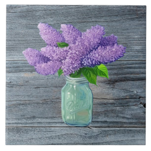 Azulejo De Cerâmica Lindos Lilases Em Rustic Mason Jar