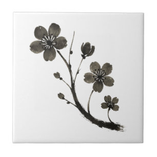 Azulejo De Cerâmica Linha de Arte de Flor de Ameixa – Design Botânico