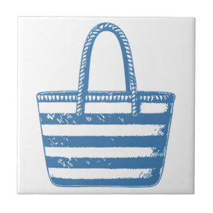 Azulejo De Cerâmica Linha de Bolsa de praia Mínima Arte Azul Contorno
