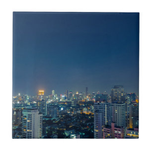 Azulejo De Cerâmica Linha do horizonte de Bangkok em panorama noturno