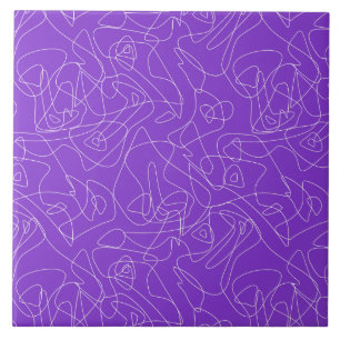 Azulejo De Cerâmica linhas curvas abstratas brancas em um fundo roxo