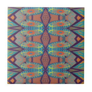 Azulejo De Cerâmica Linhas de mauve laranja design verde-mosaico geomé