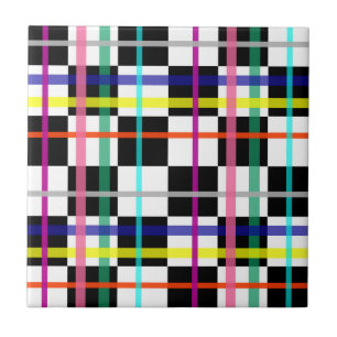 Azulejo De Cerâmica Linhas de Xadrez multicoloridas verificadas Design