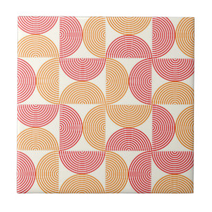 Azulejo De Cerâmica Linhas em semicírculo laranja e vermelho de meados