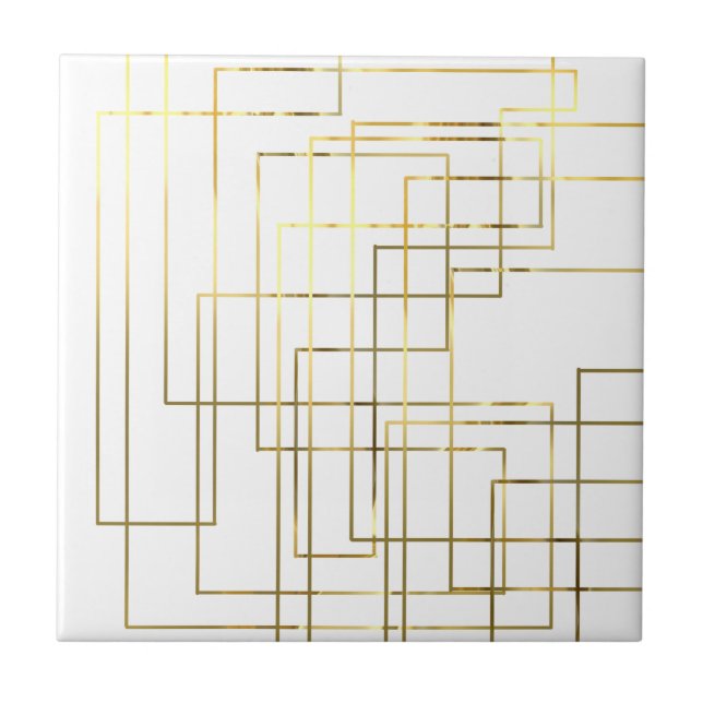 Azulejo De Cerâmica Linhas Modernas Geométricas em Ouro Falso (Frente)