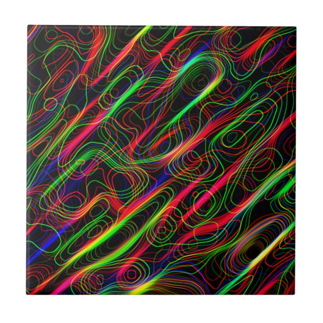 Azulejo De Cerâmica Linhas Multicoloridas de Neon (Frente)