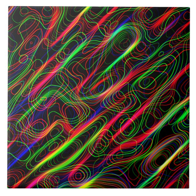 Azulejo De Cerâmica Linhas Neon Multicolor (Frente)