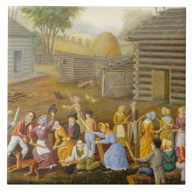 Azulejo De Cerâmica Linho que Scutching a abelha, 1885 (óleo no (Frente)