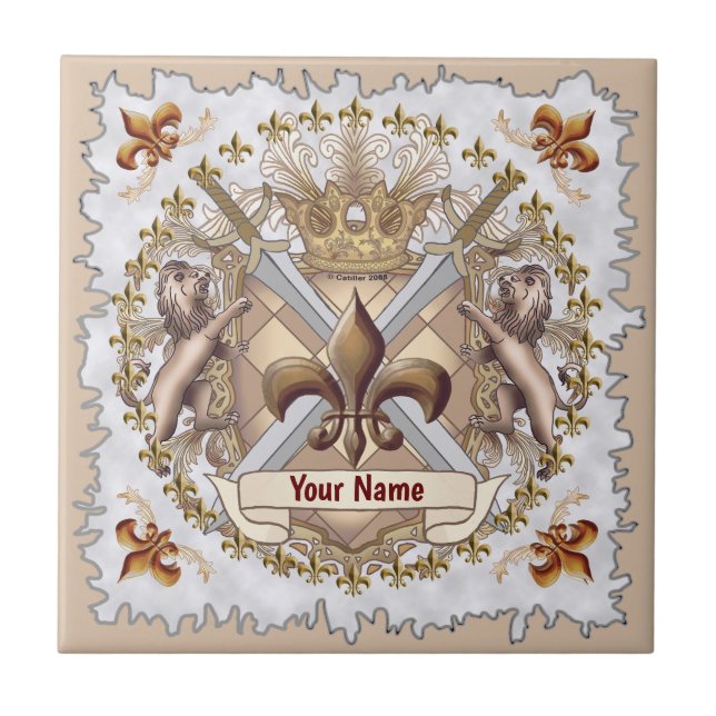 Azulejo De Cerâmica Lion Griffin Shield Surname (Frente)