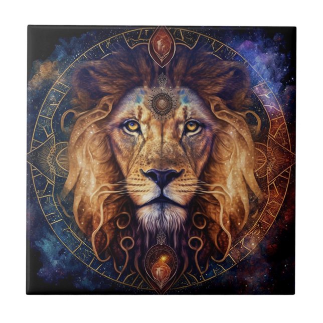 Azulejo De Cerâmica Lion Spirit Mandala Arte Visionária (Frente)