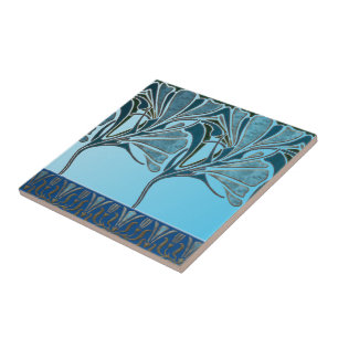 AZULEJO DE CERÂMICA  LÍRIO, ARTE NOUVEAU FLORAL: MAR GRECIAN