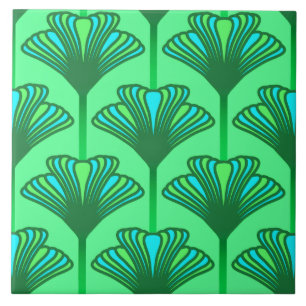 Azulejo De Cerâmica Lírio do art deco, verde de jade e turquesa