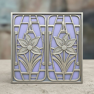 Azulejo De Cerâmica Lírio Floral Estilizado Art Deco #10 Violeta ID119