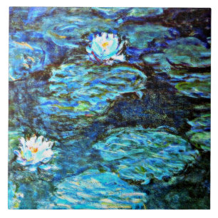 Azulejo De Cerâmica Lírios de Água Azul por Monet