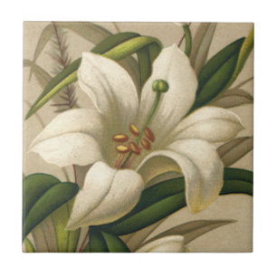 Azulejo De Cerâmica Lírios de Páscoa Vintage, Flores Vitorianas em S