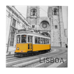 Azulejo De Cerâmica Lisboa Retro Tram Portugal Vintage Streetcar