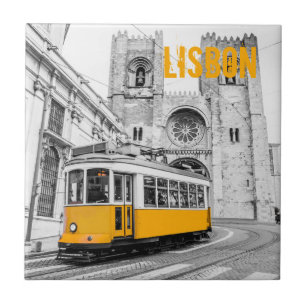 Azulejo De Cerâmica Lisboa Tram Portugal vintage streetcar