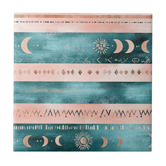 Azulejo De Cerâmica Listra Celestial Rústica Lua Sol Terroso (Frente)