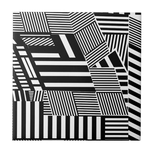 Azulejo De Cerâmica Listra preto e branco clássica (Frente)