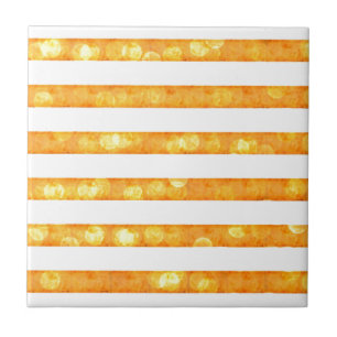 Azulejo De Cerâmica Listras Bokeh Laranja E Branco