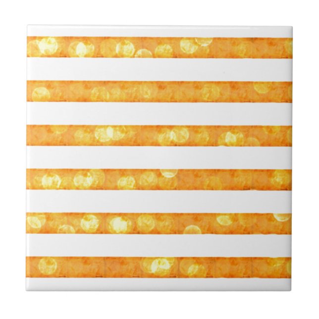 Azulejo De Cerâmica Listras Bokeh Laranja E Branco (Frente)