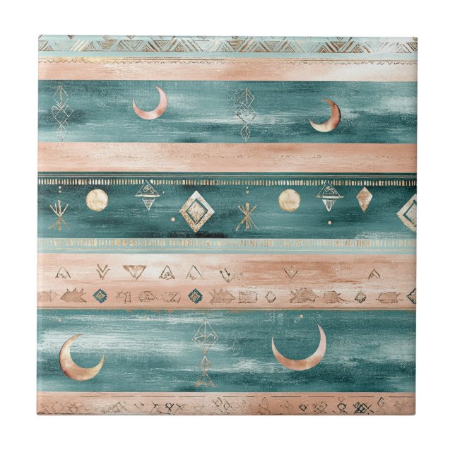 Azulejo De Cerâmica Listras Celestiais Rústicas Lua Sol Terroso (9) (Frente)