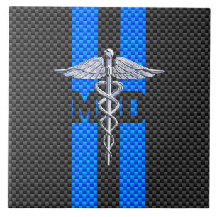 Azulejo De Cerâmica Listras da fibra do carbono do Caduceus do médico